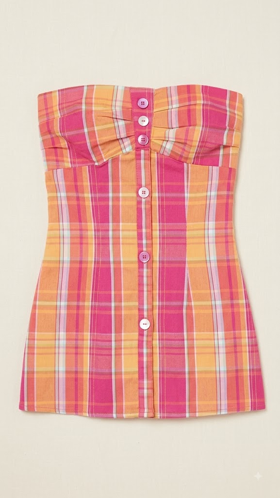 Sunset Plaid Strapless Mini