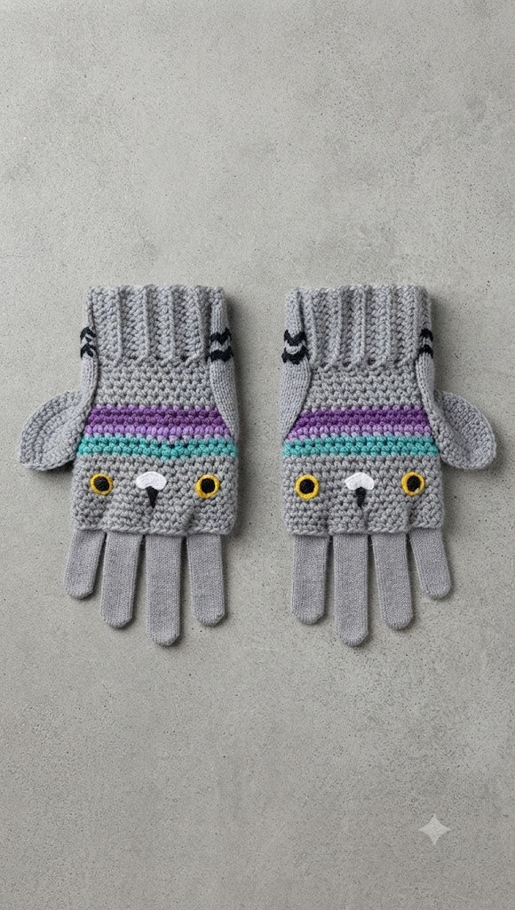 Grey Pigeon Embroidered Knit Gloves