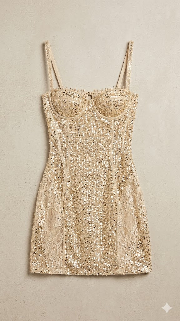 Gold Sequin Corset Mini Dress
