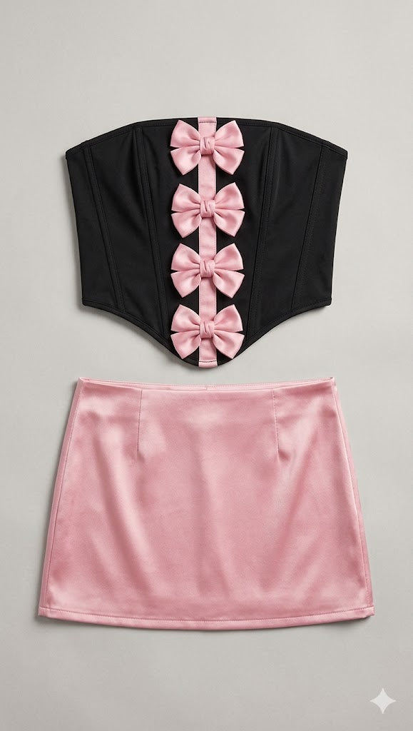 Bow-Front Corset & Satin Skirt Set