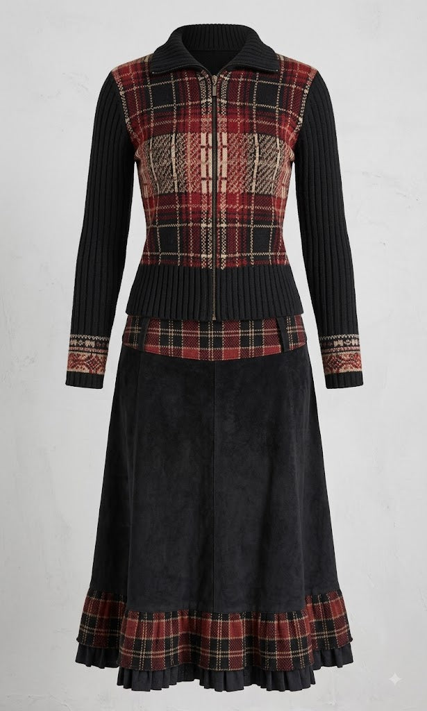 Dark Academia Zip-Up Cardigan Set