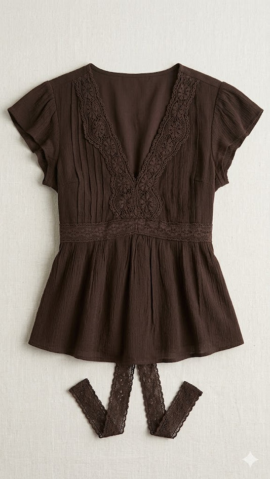 Hazel Crochet V-Neck Top