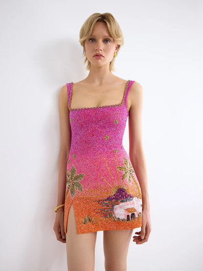 The Ibiza Sunset Beaded Mini Dress