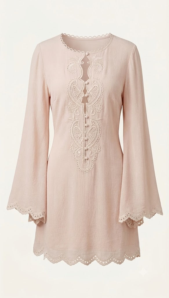 Blush Oasis Embroidered Tunic Dress