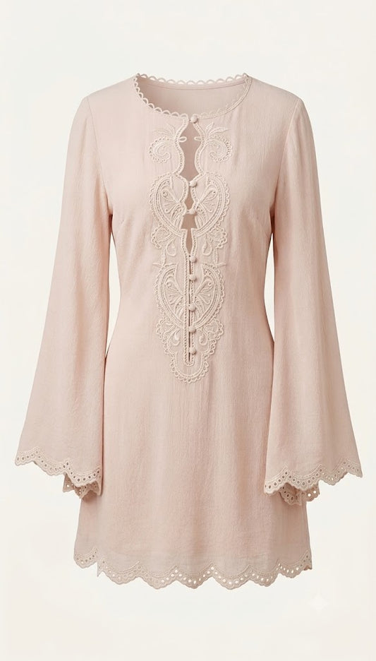 Blush Oasis Embroidered Tunic Dress
