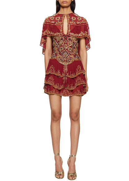 Deep Red Ornate Embroidered Dress