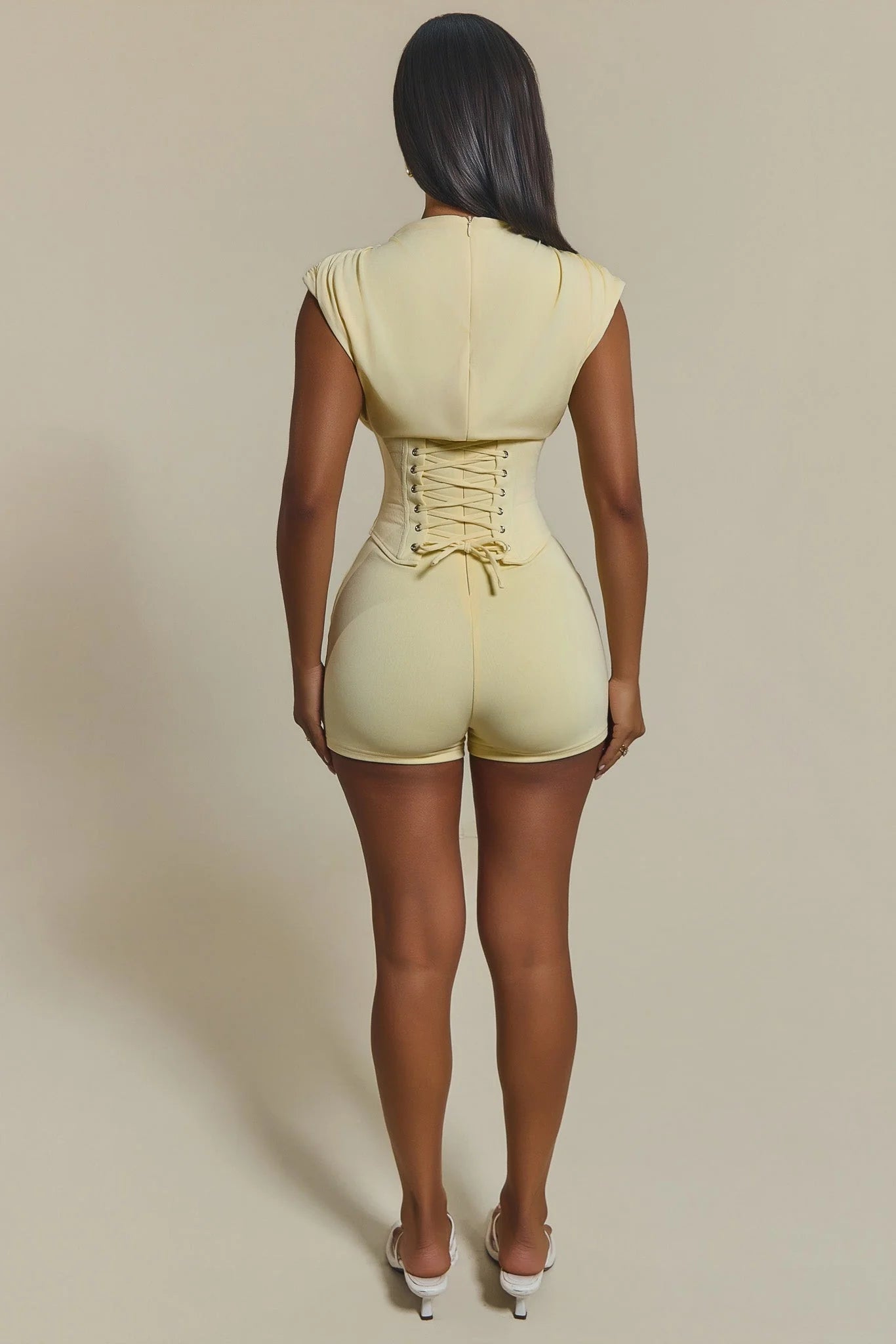 The Sandra Corset Playsuit in Butter Yellow