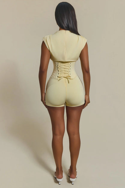 The Sandra Corset Playsuit in Butter Yellow