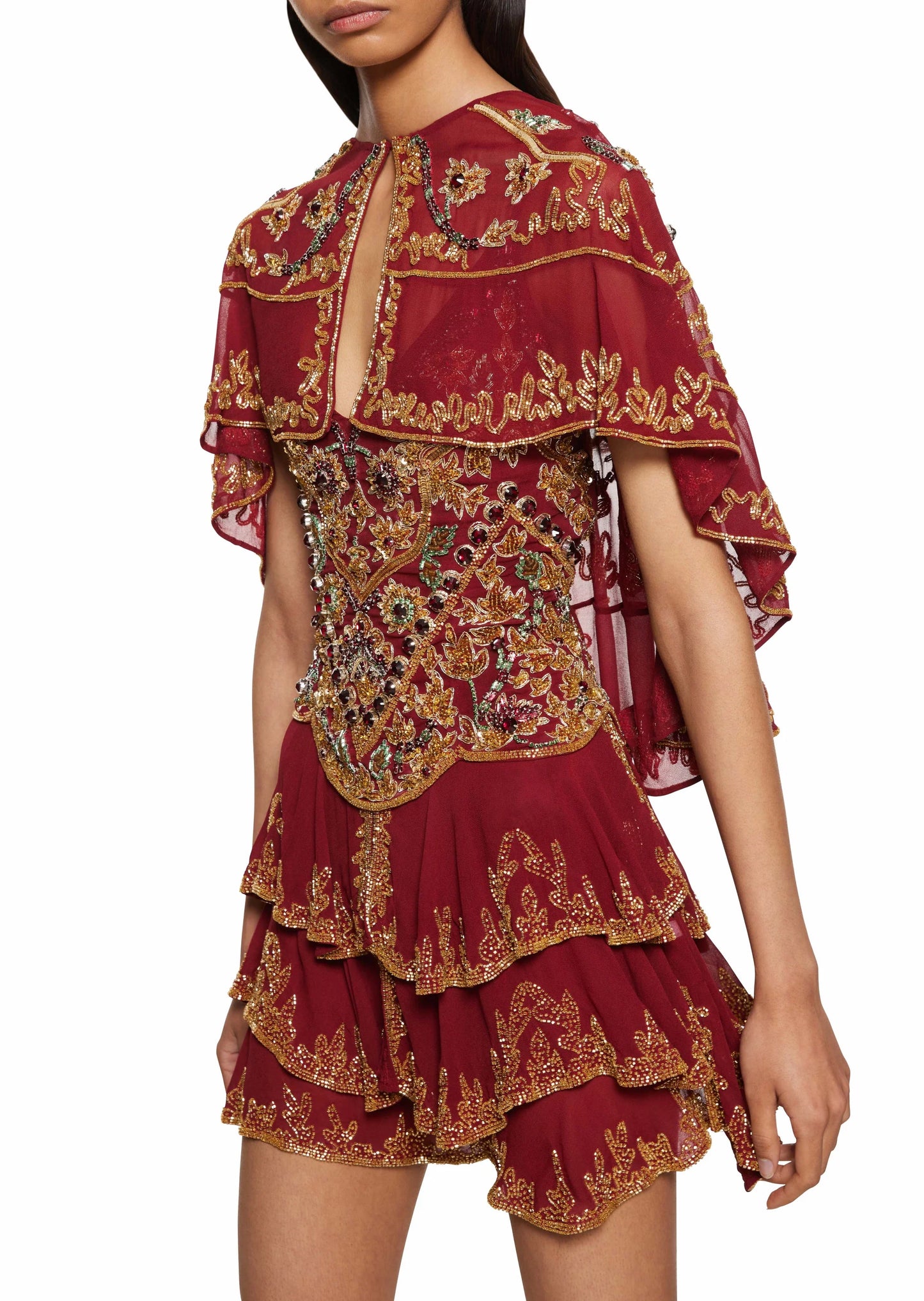 Deep Red Ornate Embroidered Dress