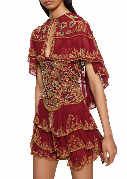 Deep Red Ornate Embroidered Dress