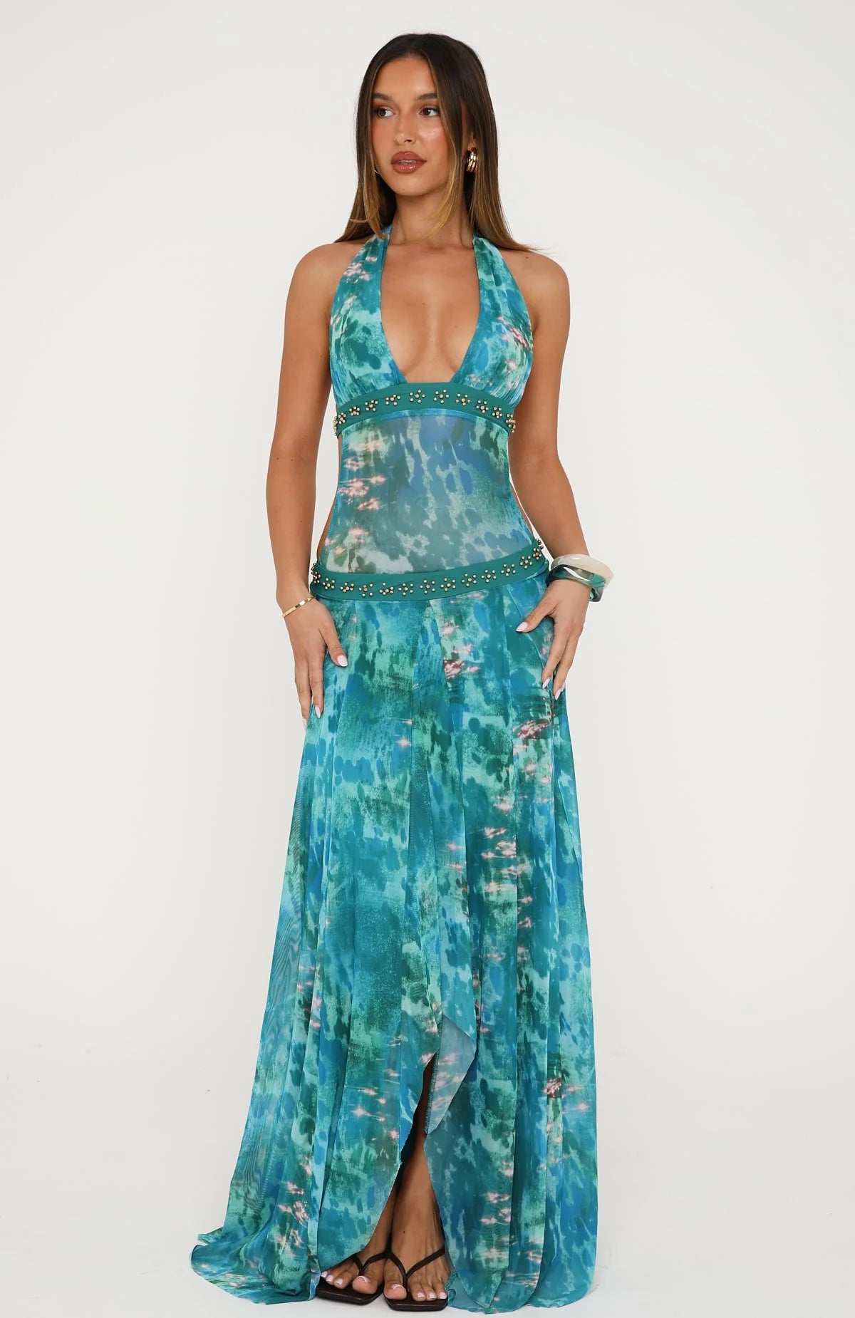 Aquamarine Horizon Studded Mesh Dress