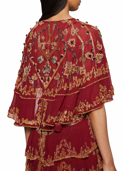 Deep Red Ornate Embroidered Dress