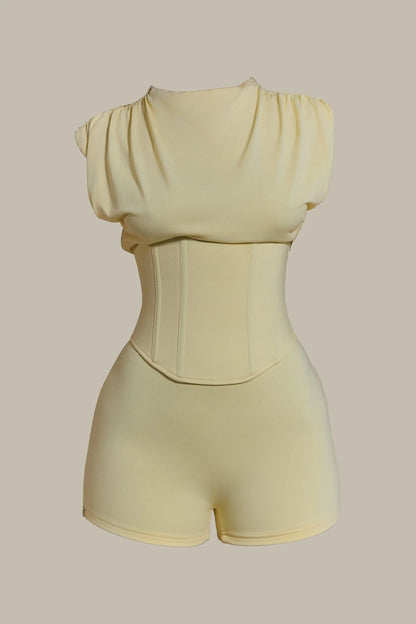 The Sandra Corset Playsuit in Butter Yellow