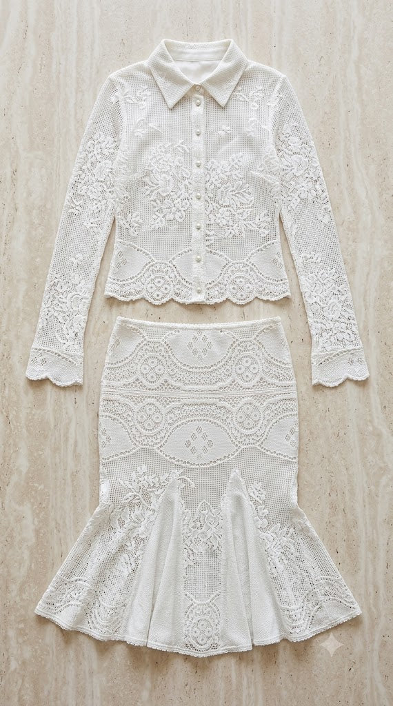 The Artisan Lace Peplum & Skirt Set