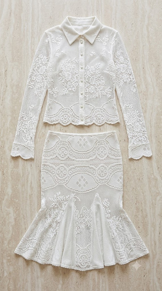 The Artisan Lace Peplum & Skirt Set