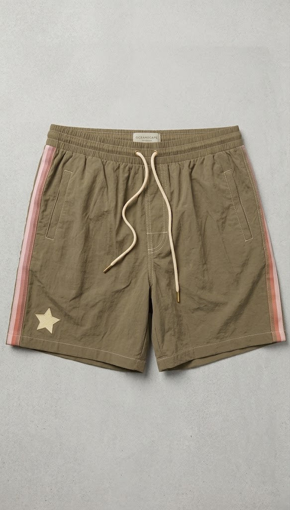 Khaki Star Emblem Swim Trunks