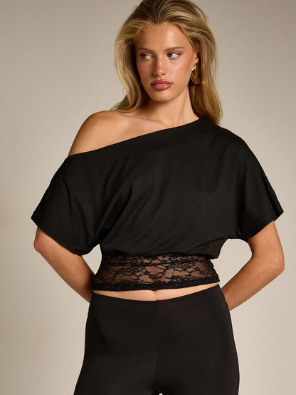 Eclipse Slouchy Lace-Hem Top