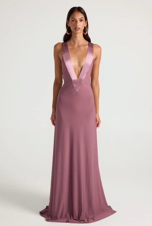 Dusk Harmony Satin-Accent Fluid Gown