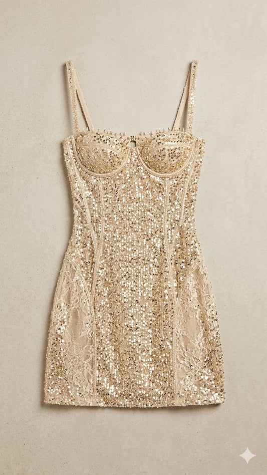 Gold Sequin Corset Mini Dress