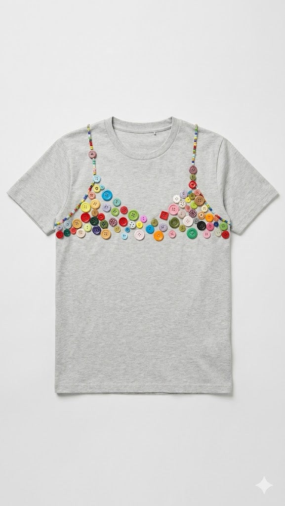 Button Bodice Crewneck Tee