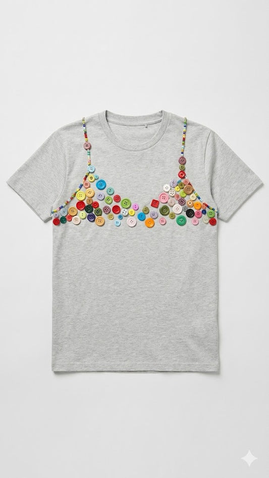 Button Bodice Crewneck Tee