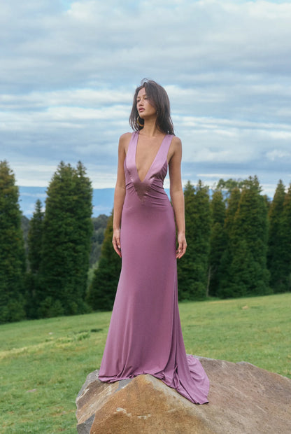 Dusk Harmony Satin-Accent Fluid Gown