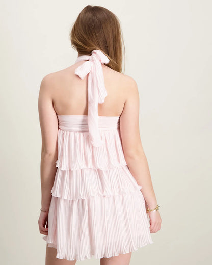 Ruffle Tiered Halter Babydoll Dress in Blush Pink