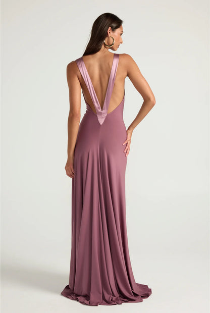 Dusk Harmony Satin-Accent Fluid Gown