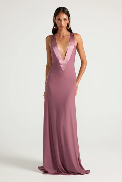 Dusk Harmony Satin-Accent Fluid Gown