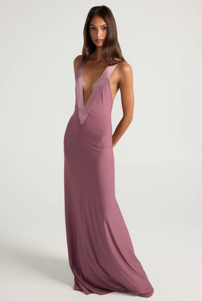 Dusk Harmony Satin-Accent Fluid Gown