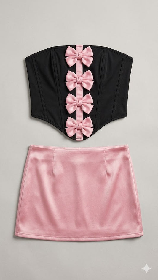 Bow-Front Corset & Satin Skirt Set