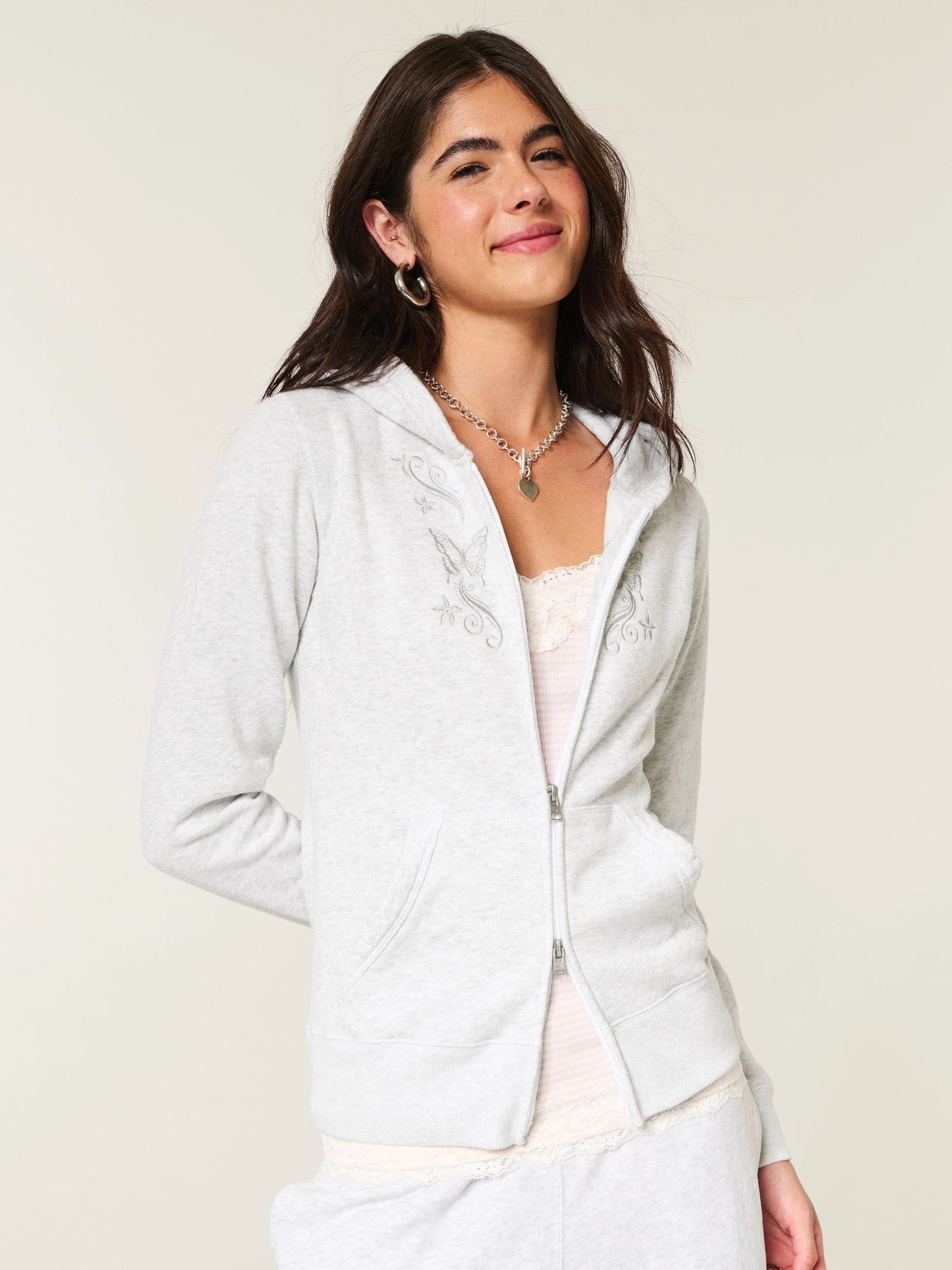 Chrysalis Embroidered Slouchy Zip Hoodie