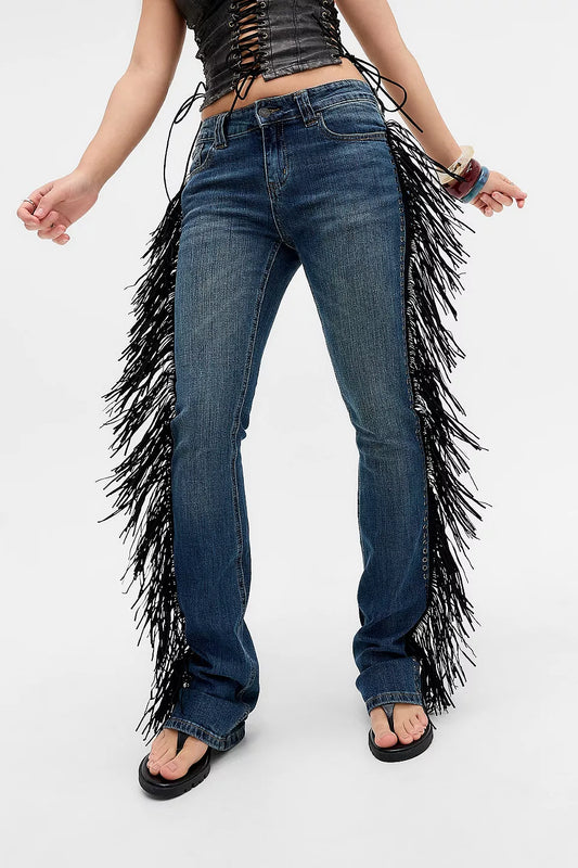 Sierra Side-Fringe Slim Flare Jeans