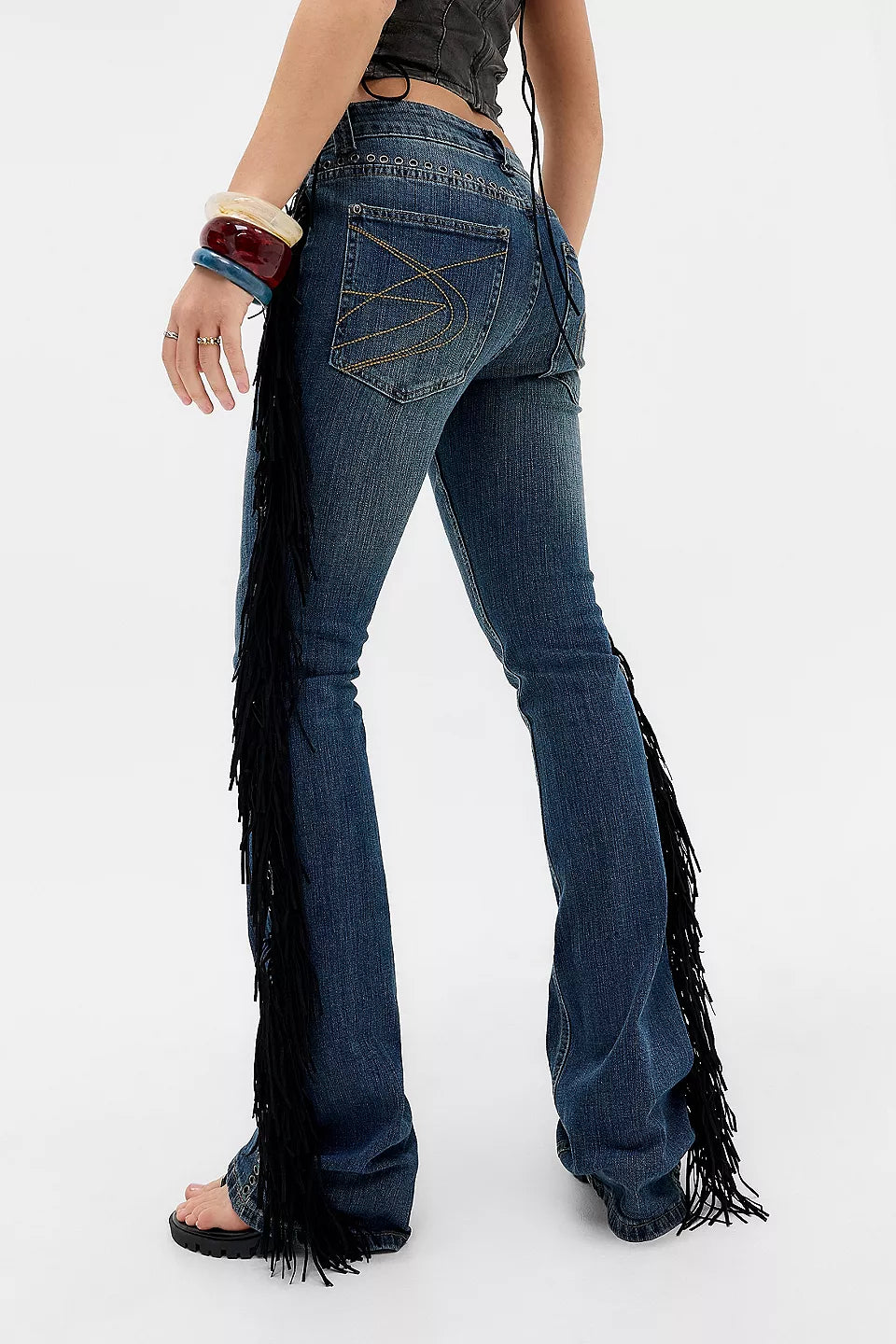 Sierra Side-Fringe Slim Flare Jeans