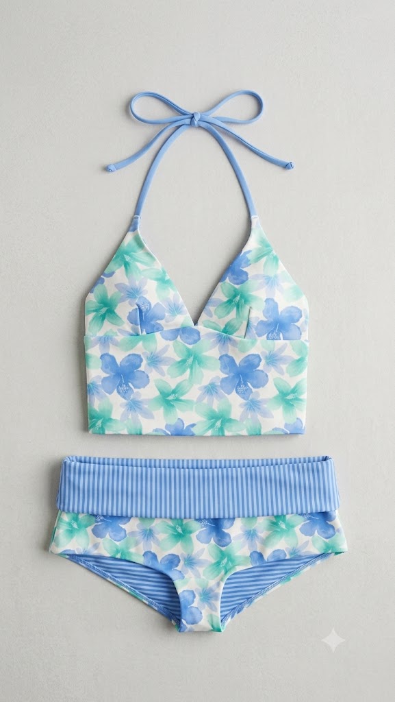 Azure Hibiscus Swim Set