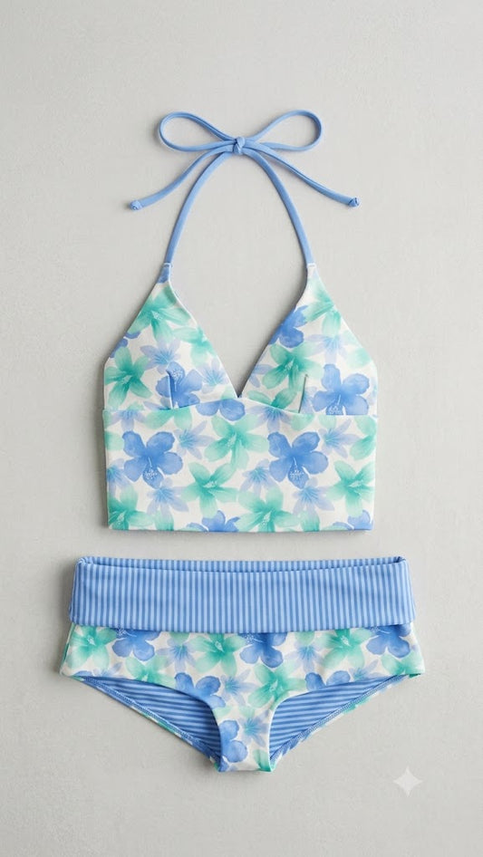 Azure Hibiscus Swim Set